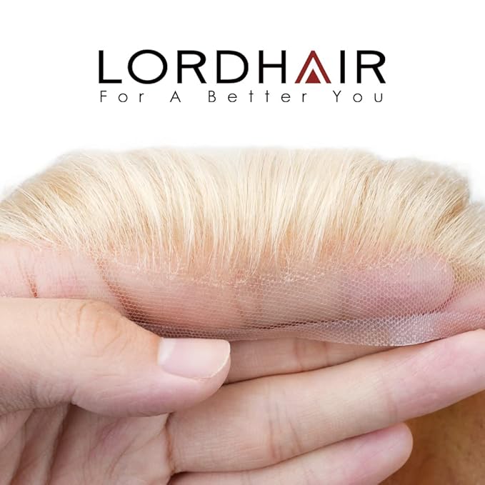 Lordhair Toupee for Men European human hair Full French Lace Hairpieces，Base Size 8x10 inch Hair Replacement System for Men Natural Hairline Human Hair Wig #22 Light Blond