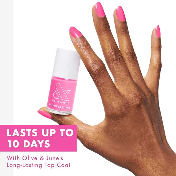 Olive & June Long Lasting Nail Polish | Gel-Like Finish No Lamp Needed | Lasts up to 10 days | Salon-Quality Color at Home | 15-Free Vegan Cruelty-Free Chip-Resistant Shine | Grateful & Kind Pure Pink