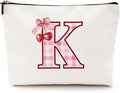 Initial Makeup Bag Monogram Cosmetic Bag Monogrammed Gifts for Women Girls Friends Coworker Bestie Personalized Travel Toiletry Bag Christmas Bridal Shower Wedding Bridesmaid Gifts, Cherry K
