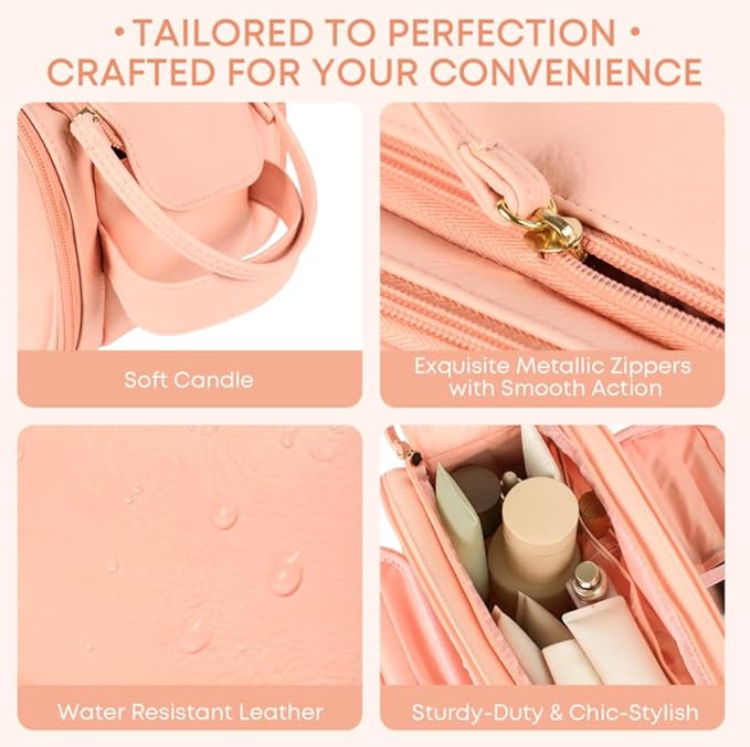Large Pink Makeup Bag for Women, Waterproof Travel Makeup Bag & Toiletry Organizer with Cosmetic Case, Spacious Make Up Travel Bag for Women's Toiletry Essentials