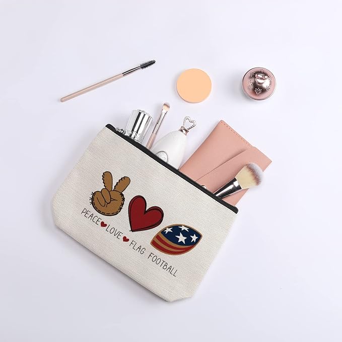 Football Travel Pouch Flag Football Bag Football Gifts Football Mom Gifts C Team Coach Gifts Sport Fans Gifts for Football Lovers Players Birthday Gifts - Peace Love Flag Football
