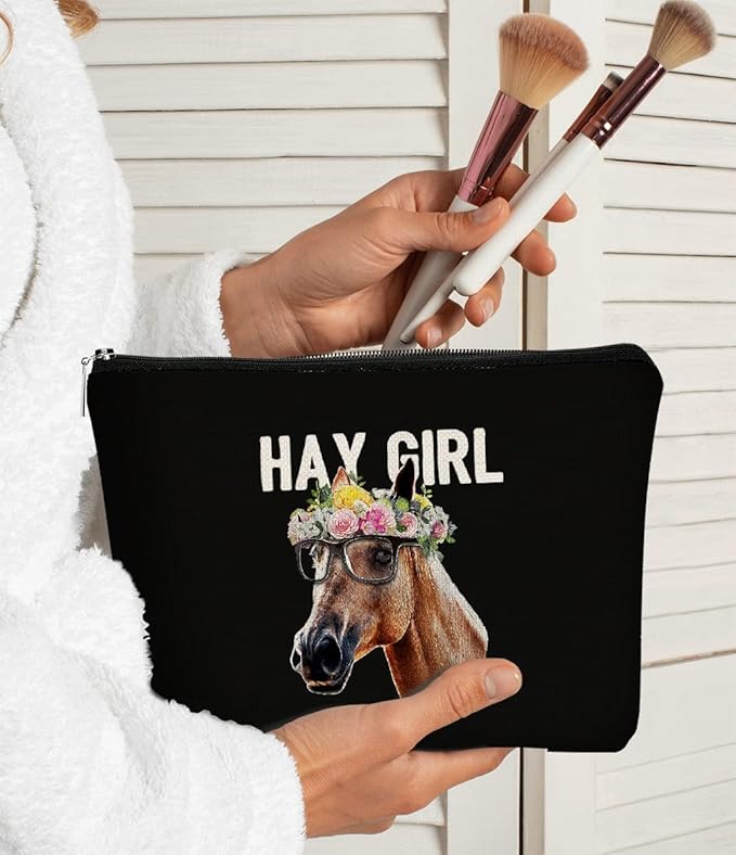 Funny Hay Girl Horse Sunglasses Hey Farm Flowers Cosmetic Bag Makeup Bag Best Gift Idea for Horse Lovers Girls Women,Horse Owners Gifts,Birthday Christmas Valentine's Day Gift