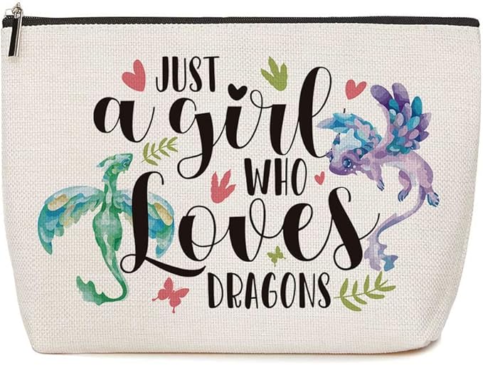Lovdazzles Dragon Gifts for Girls Dragon Gifts for Dragon Lover Dragon Makeup Bag Christmas Graduation Birthday Gifts for Woman Her Daughter Friend Sister Animal Lovers Just A Girl Who Loves Dragons
