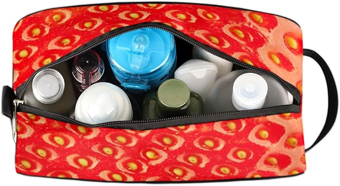 Strawberry Print Travel Toiletry Bag for Women Men Lightweight Cosmetic Makeup Bag Organizer Waterproof Shaving Bag Dopp Kit with Large Capacity for Toiletries and Shaving Accessories