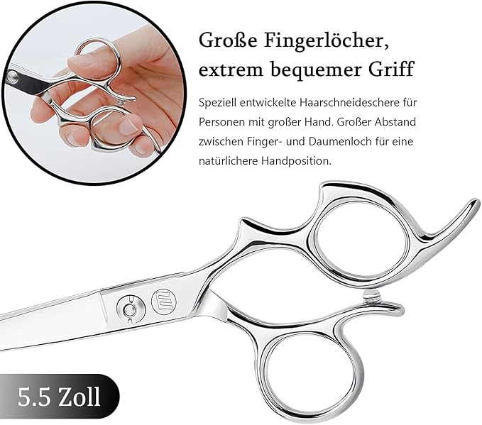 Moontay 5.5" Hair Cutting Shears with Large Finger Holes, Professional Barber Stylist Scissors, Salon Hair Cutting Scissors, 440C Japanese Stainless Steel, Silver