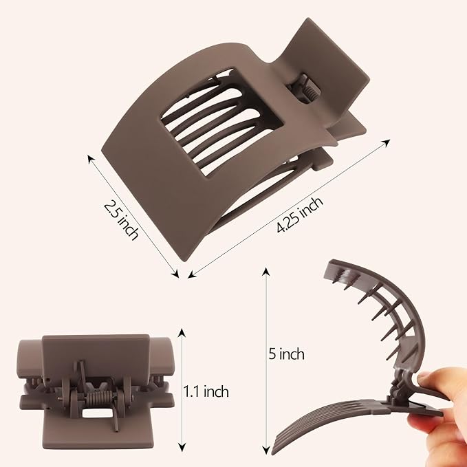 Velscrun Flat Hair Clips for Women Girls, Coffee Color Lay Flat Claw Clips, Strong Hold Large Hair Clip for Thick Hair, French Duck Billed Hair Jaw Claw Clip, Non Slip Grip for Daily Styling