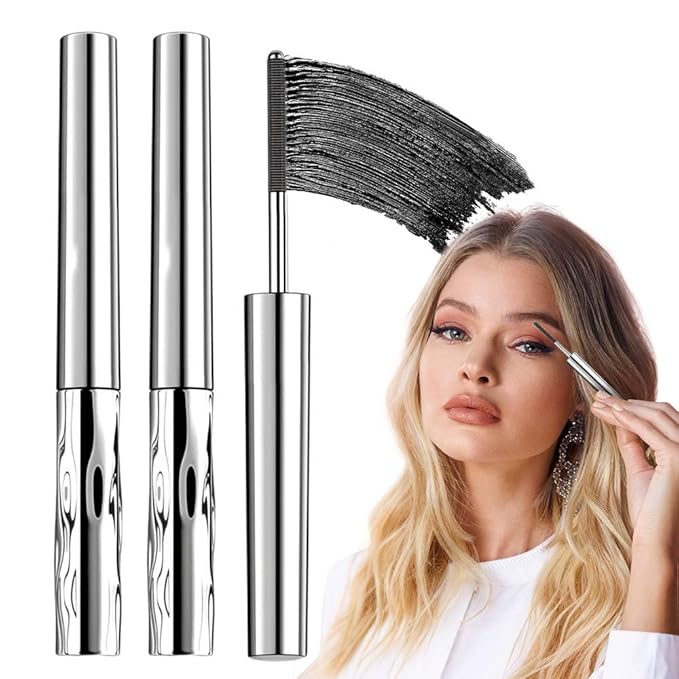 2 PCS Iron Wand Mascara Waterproof, Metal Wand Mascara Tubing, Long Lasting 3D Curling Eyelash, Eyes Makeup Smudge-Proof Separated Lashes Natural Length (Black)