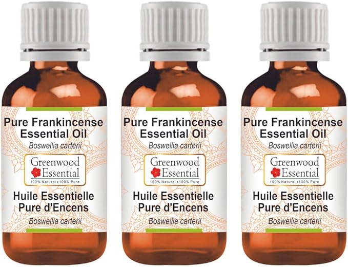 Greenwood Essential Pure Frankincense Essential Oil (Boswellia carterii) Steam Distilled (Pack of Three) 100ml X 3 (10.1oz)