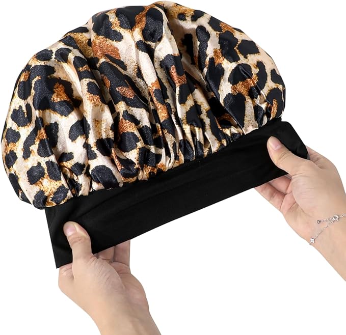 GDTOGRT Satin Silk Bonnet for Sleeping Women - Double Layer Sleep Hair Bonnets Caps for Curly Braid Hair with Tie Band