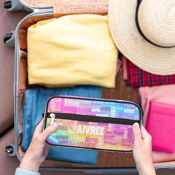 Custom Travel Toiletry Bag for Women, Large Makeup Bag, Cosmetic Bag, Comestic Essentials for Women, Colorful Pink Watercolor