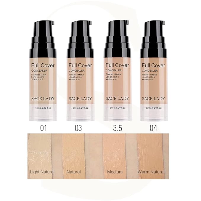 Waterproof Full Coverage Concealer with Primer Sponge Set, Smooth Matte Flawless Creamy Liquid Foundation Corrector Makeup Kit Face Eye Dark Circles Spot Acne Scar Covers (0.2Fl, Color: 3.5-MEDIUM)