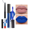 evpct 2Pcs Royal Light Blue Matte Liquid Lipstick and Lip Liner Pencil Makeup Set Blue Lipstick 24H and with Lip Liner Set Waterproof Long Lasting labiales mate 24 horas originales 21#