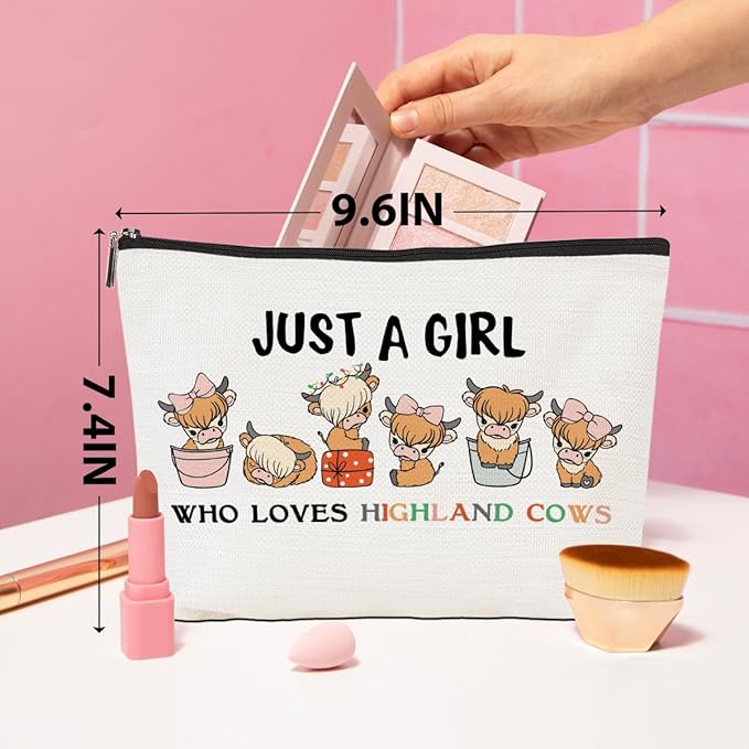 Highland Cow Gifts Funny Highland Cow Makeup Bag Cow Print Stuff Western Gifts Western Accessories Cosmetic Bag Toiletry Bag Zipper Pouch for Women Girls Female Sister Daughter Friend Birthday