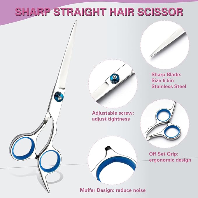 Hair Cutting Scissors Kit 11PCS, Professional Haircut Scissors with Japanese Stainless Steel Shears, Thinning Shears, Haircut Accessories in Leather Case for Salon/Home (Silver)