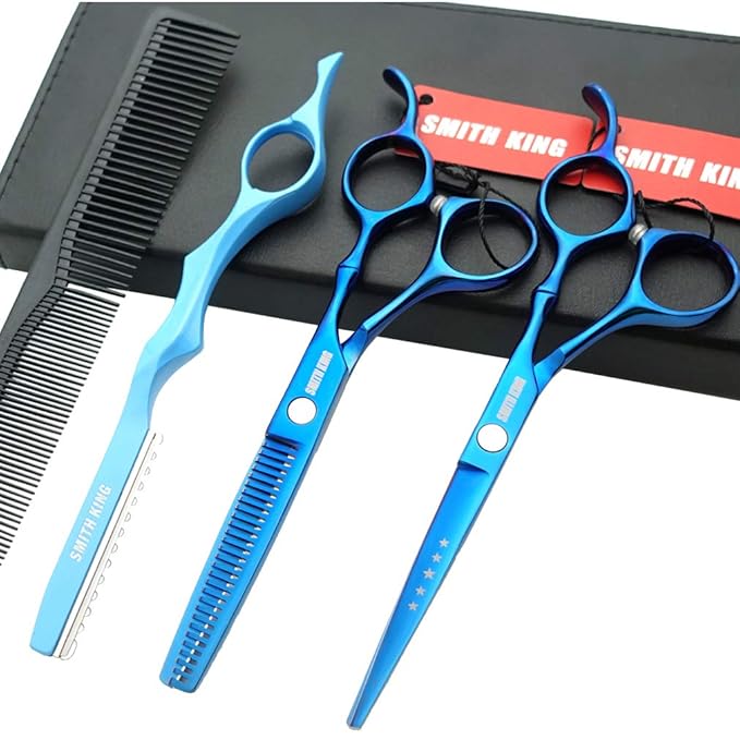 6.0 Inches Professional hair cutting thinning scissors set with razor (Blue)