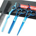 6.0 Inches Professional hair cutting thinning scissors set with razor (Blue)