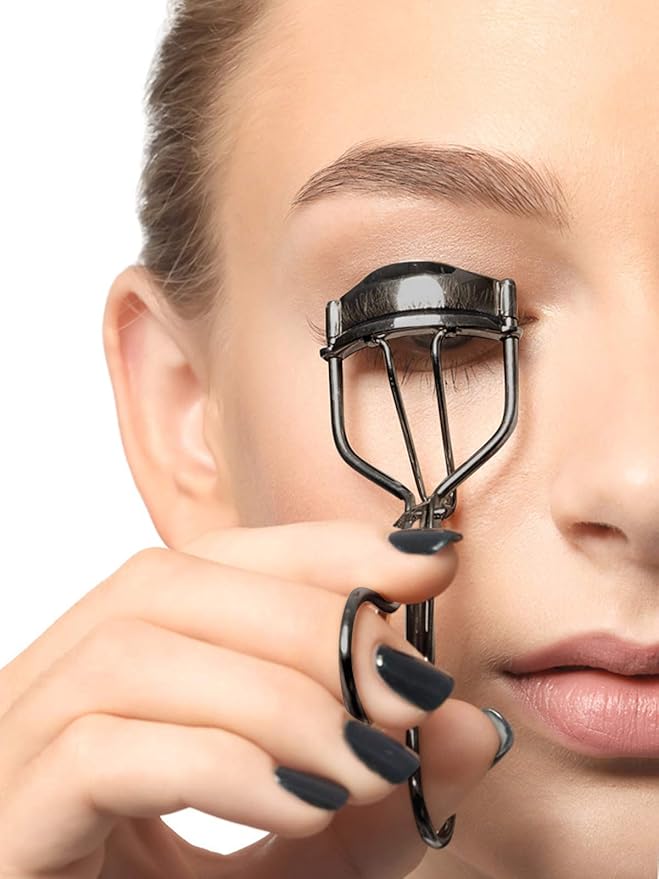 Eyelash Curler Kit Metal Lash Curlers with Eyelashes Separator Comb Tools & 6 Replacement Refill Pads (Black)
