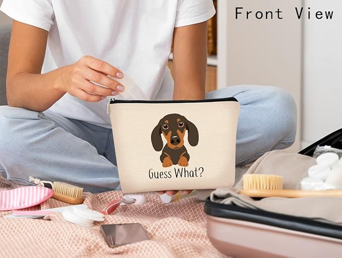 Dachshund Makeup Bag,Dachshund Gift Funny Guess What It's Dachshund Cartoon Cute Wiener Dog Sausage Dog Cosmetic Bag Best Gift Idea for Dog Loves Women Dog Mom Teen Girls Daughter