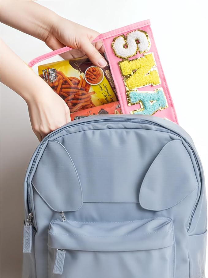 2 Pcs Snack Pouch Chenille Letter Clear Zipper Snack Bag, Nylon Snack Pouch for Travel Clear Makeup Bag Small Cosmetic Bag for Purse Snack Bags for School Waterproof Toiletry Bag