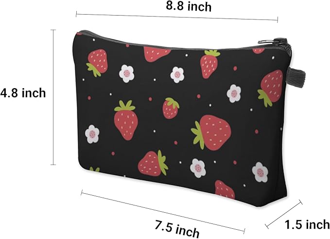 Cute Travel Makeup Bag Cosmetic Bag Small Pouch Gift for Women (Strawberry Black)