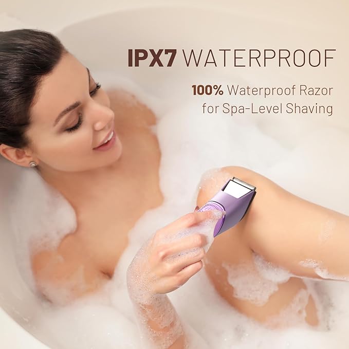 Bikini Trimmer for Women: Pubic Hair Razor with Mirror & LED Light, Electric Shaver with Travel Lock & Ceramic Blades - Body Groomer IPX7 Waterproof Use for Legs/Arm/Underarm