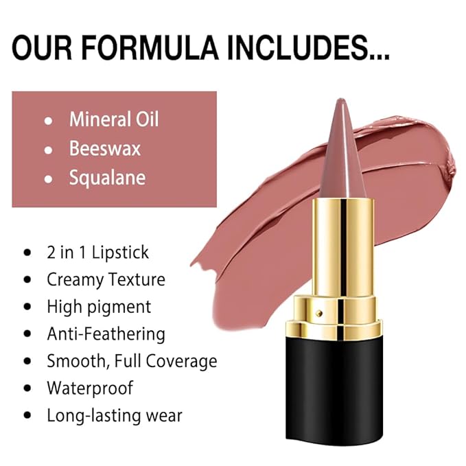 Kaely Nude Pink Gradient Matte Lipstick Lip Liner Pencil for Women, 2in1 Flawless Contour Gradual Ombre Effect Lip Pencil Makeup Waterproof, labiales mate 24 horas originales, 17