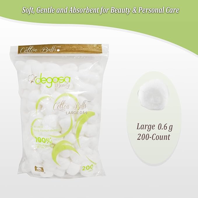 Cotton Balls for Facial Treatments, Nails and Make-Up Removal, Applying Tonics & Cleansers, Multi-Purpose Soft Natural Cotton Balls (Large 200 Count)
