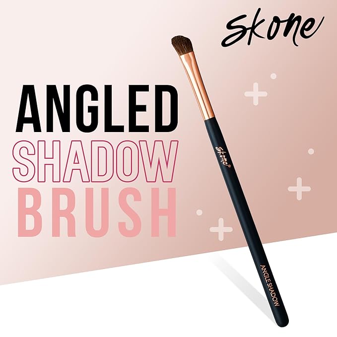 Skone Cosmetics Angle Shadow Brush - Luxe Premium Rose Gold and Synthetic Black Eye Shadow Angle Brush - Professional Grade Nylon Angled Shading Eyeshadow Brush - Angled Brush Eye Makeup Tool For Blending Shadow Creases and Corners - Cruelty Free Makeu...