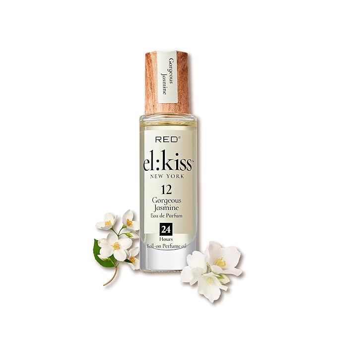 EL:KISS Roll On Perfume, Gorgeous Jasmine Inspired by Guc. Flora Eau de Parfum 12mL (.40 Fl Oz), Hydrating & Long-Lasting, Alcohol-Free & Mineral Oil-Free, Infused With Jojoba, Argan & Coconut Oil