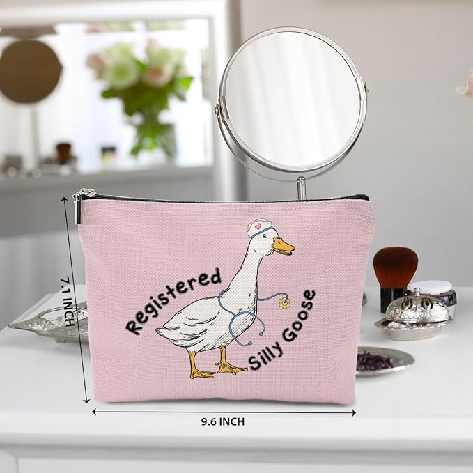 Nurse Practitioner Gifts Makeup Bag, Nurse Accessories Funny Goose Cosmetic Bag, Travel Organizer Zipper Pouch Thank You Nurses Week Gifts for Women Registered Nurses Coworker, Pink