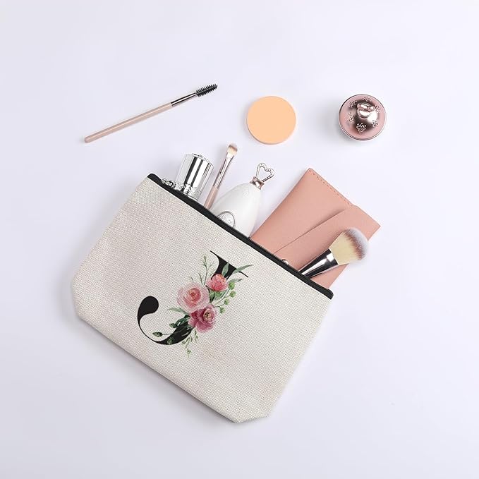 Initial Makeup Bag, Personalized Gifts for Women, Bridesmaid Gifts, Birthday Gifts for Women Mom, Gifts for Best Friend, Bride Bridesmaid Cosmetic bag (Letter J)