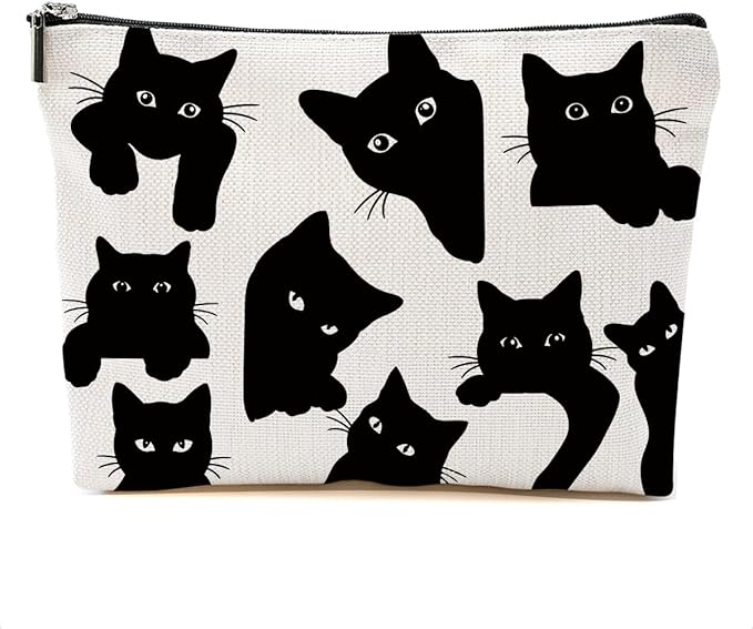 Funny Black Cat Makeup Bags for Women - Cat Gifts for Women Cats Lovers, Cats Mom Gifts Cosmetic Bag Travel Organizer Zipper Friendship Christmas Birthday Gift