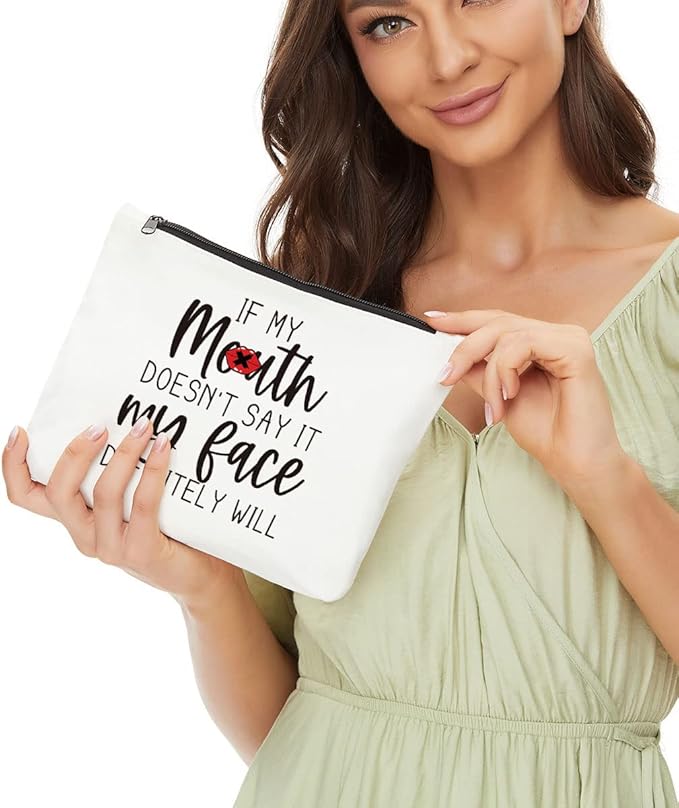 JIUWEIHU Funny Gifts for Women, Gifts for Female, Mom, Wife, Sisters, Coworker - Friendship Gifts, Fun Makeup Bag Sarcastic Gifts for Her, Best Friend Makeup Bag - My Face Definitely Will