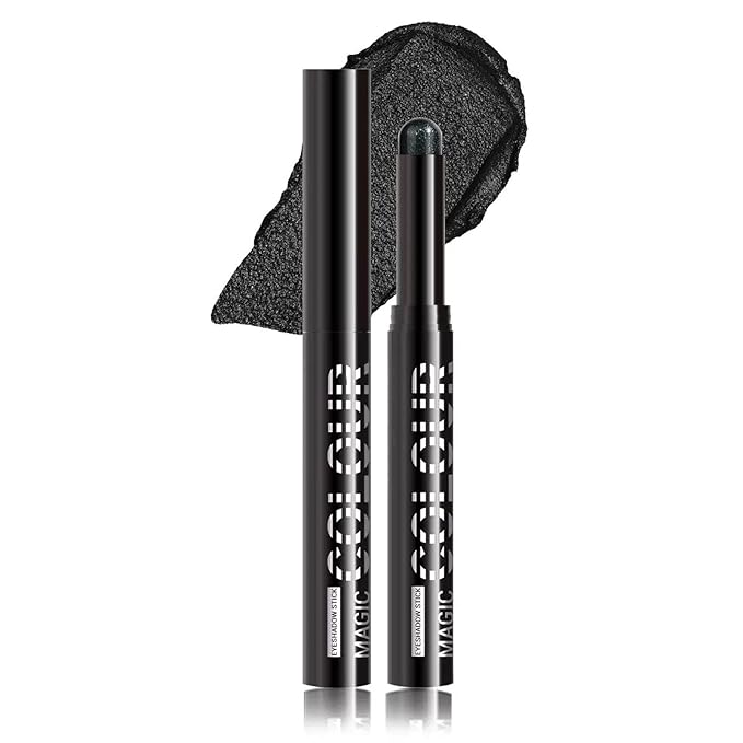 Black Eyeshadow Stick, Black Glitter Eyeshadow Pencil, black Cream Shimmer eyeshadow, Waterproof Long Lasting High Pigment Eye Shadow Crayon Pen, Women Multi-Dimensional Eye Highlighter Stick (17#)
