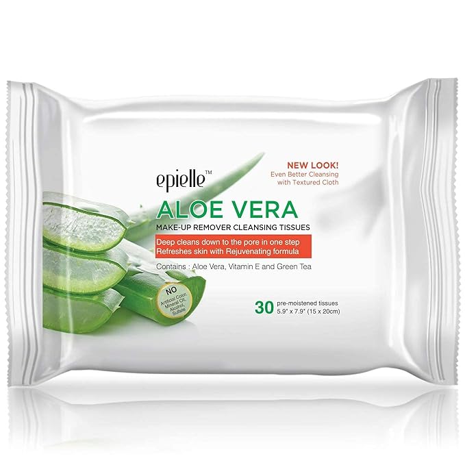 Epielle Makeup Remover Wipes, Remove Waterproof Mascara, Gentle Daily Facial Cleanser Towelettes with Collagen, Tea Tree & Aloe Vera, Stocking Stuffers, Thanksgiving Essentials, 30 Count (Pack of 6)