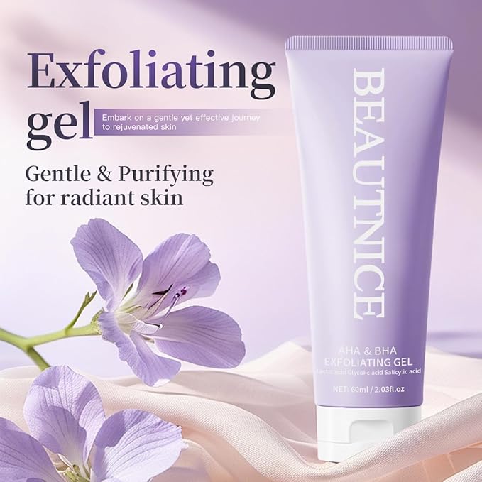 AHA BHA Exfoliating Gel, Deep Cleansing Peeling Gel for Acne Prone Skin, Removes Dead Skin Cells, Minimizes Pores, Renews Skin, Facial & Body Scrub, 2.03 fl oz
