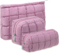 3 Pcs Puffy Makeup Bag Quilted Cosmetic Pouch for Women Cute Checkered Travel Toiletry Bag Puffer Makeup Organizer Purse Pouch Preppy Pencil Case with Zipper(Nude Pink)