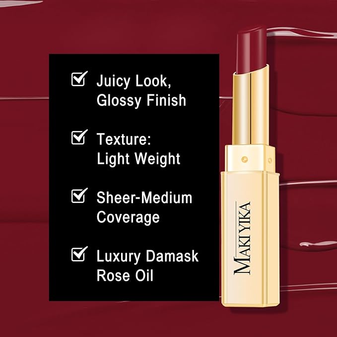 Dark Red Moisture Lipstick for Women Hydrate Tinted Lip Balm for Dry Cracked Lips Glossy Blackberry Lip Color Juicy Finish, MA074 Wine Radio