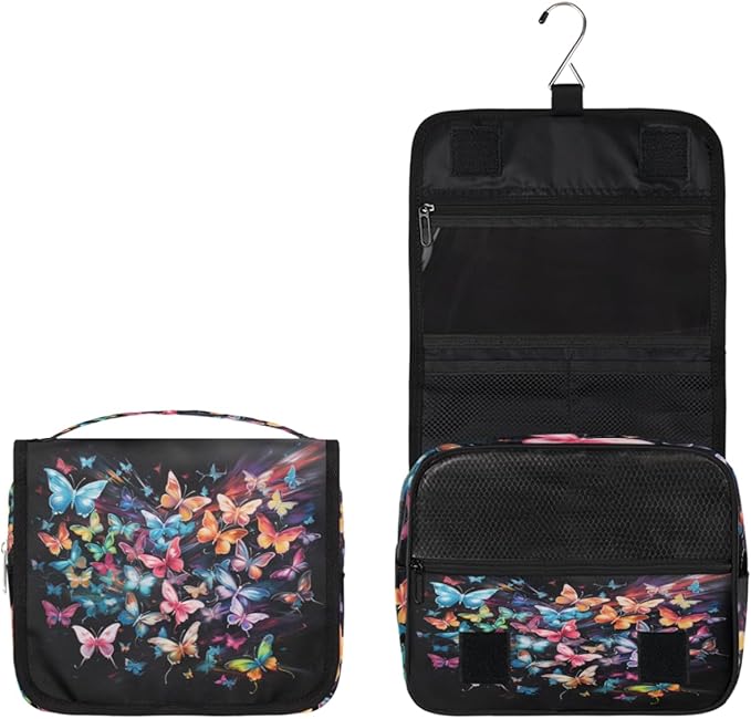 Hanging Travel Toiletry Bag for Women Men Colorful Butterfly Waterproof Makeup Bag Animal Butterfly Portable Cosmetic Bag Travel Essentials for Traveling Accessories Toiletries Bathroom Shower
