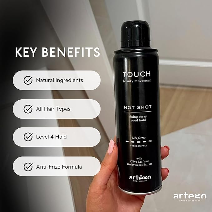 Artègo TOUCH Hot Shot Hairspray (16.9 fl oz) – Medium to Strong Hold Finishing Spray for Long-Lasting, Frizz-Free Styles