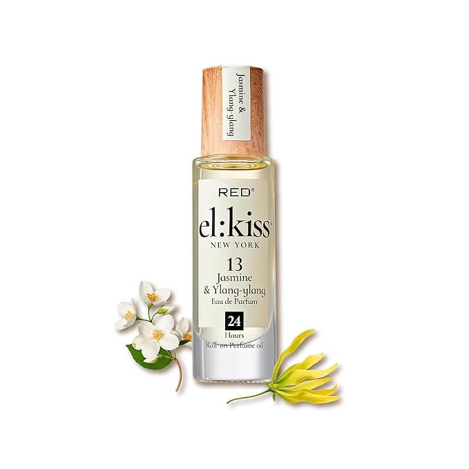 EL:KISS Roll On Perfume, Jasmine & Ylang Ylang Inspired by Ch. Gabrielle, Eau de Parfum 12mL (.40 Fl Oz), Hydrating & Long-Lasting, Alcohol & Mineral Oil-Free, Infused With Jojoba, Argan & Coconut Oil