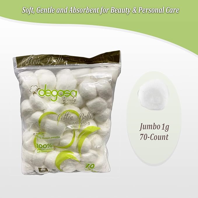 Jumbo Cotton Balls for Facial Treatments, Nails and Make-Up Removal, Applying Tonics & Cleansers, Multi-Purpose Soft Natural Cotton Balls (Jumbo 70 Count)