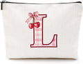 Initial Makeup Bag Monogram Cosmetic Bag Monogrammed Gifts for Women Girls Friends Coworker Wife Personalized Travel Toiletry Bag Christmas Bridal Shower Wedding Bridesmaid Gifts, Cherry L