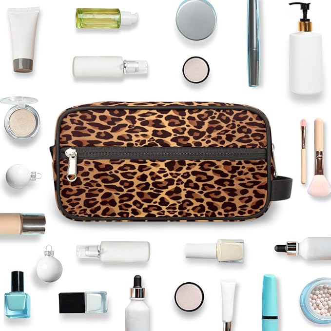 Leopard Cheetah Skin Print Travel Toiletry Bag for Women Men Lightweight Cosmetic Makeup Bag Organizer Waterproof Shaving Bag Dopp Kit with Large Capacity for Toiletries and Shaving Accessories