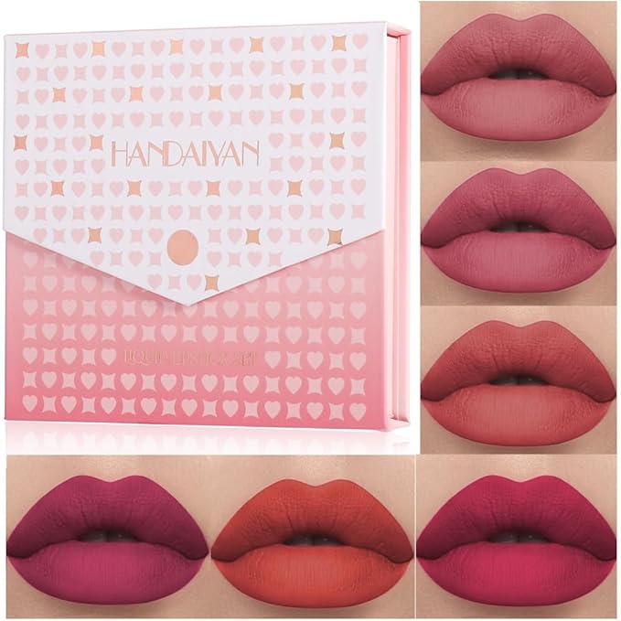 BestLand 6Pcs Matte Liquid Lipstick Makeup Set, Matte liquid Long-Lasting Wear Non-Stick Cup Not Fade Waterproof Lip Gloss (Literary Allure Gift Set B)
