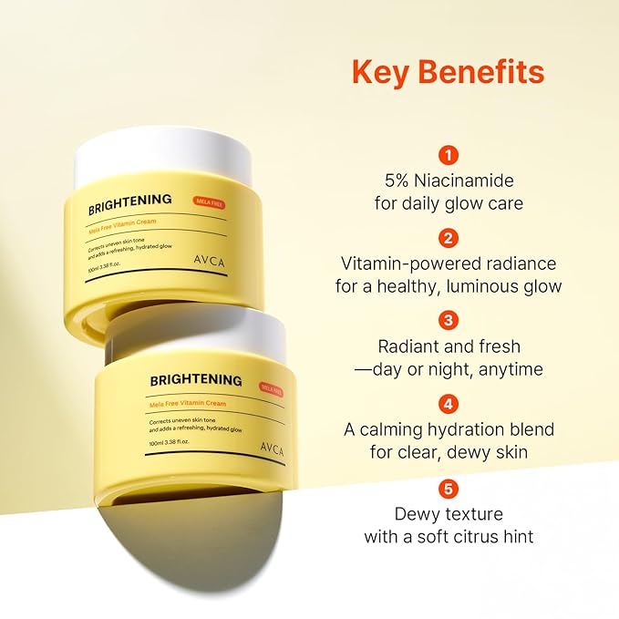 AVCA Vitamin + Niacinamide Radiance Cream 100ml(3.38 fl. oz) - Even Tone & Glow Moisturizer, Daily Hydration K-Beauty Vitamin Cream