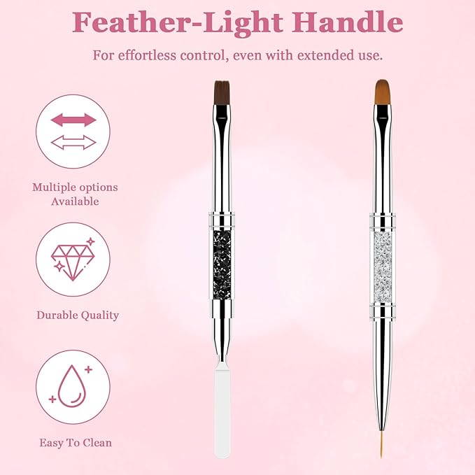 2 Pcs Double Ended Nail Builder Gel Brush, French Tip Brush Hard for Nails, Oval Gels Brushs Liner Brushs Nail Hard Gel for Design Nails Art & DIY Use