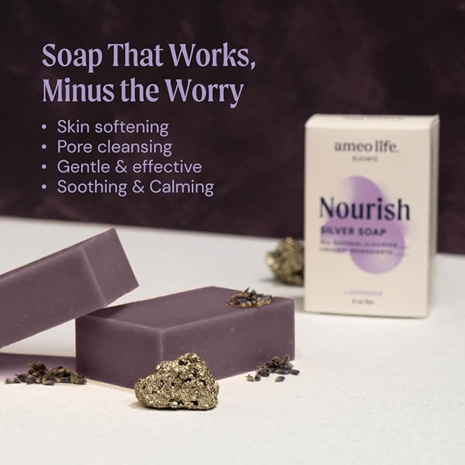 Ameo Life Organic Lavender Silver Soap with 30 ppm Silver - Naturally Cleanses the Skin, 4 oz Colloidal Silver Soap Bar for Women and Men