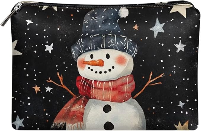 COEQINE Christmas Snowman Purse Pouches For Purse Organization Travel Makeup Bag for Women Leather Waterproof Small Cosmetic Bag For Purses for Womens Travel Essential Bags for Toiletries