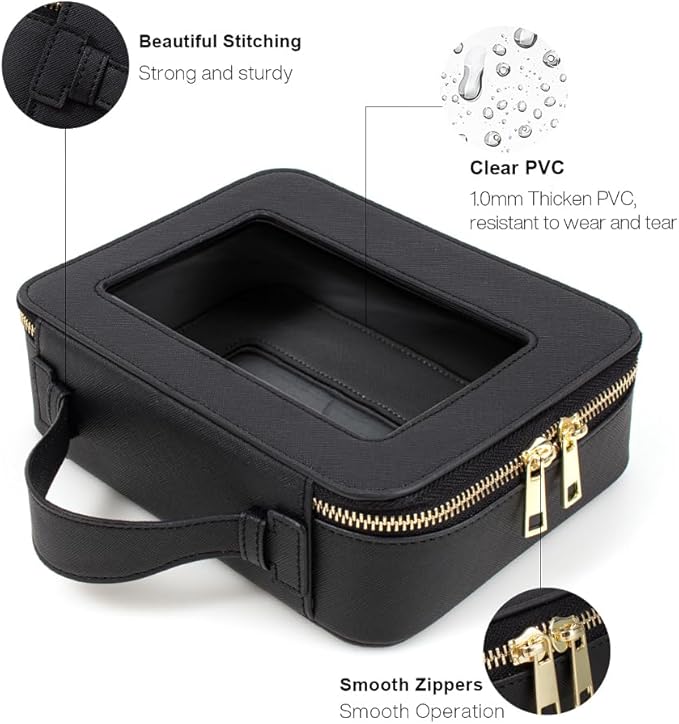Clear Makeup Bag, Travel Cosmetic Organizer Case Waterproof Skincare Toiletry Bag with Zipper Portable Make Up Pouch Compact Car Organizer Bag for Essentials